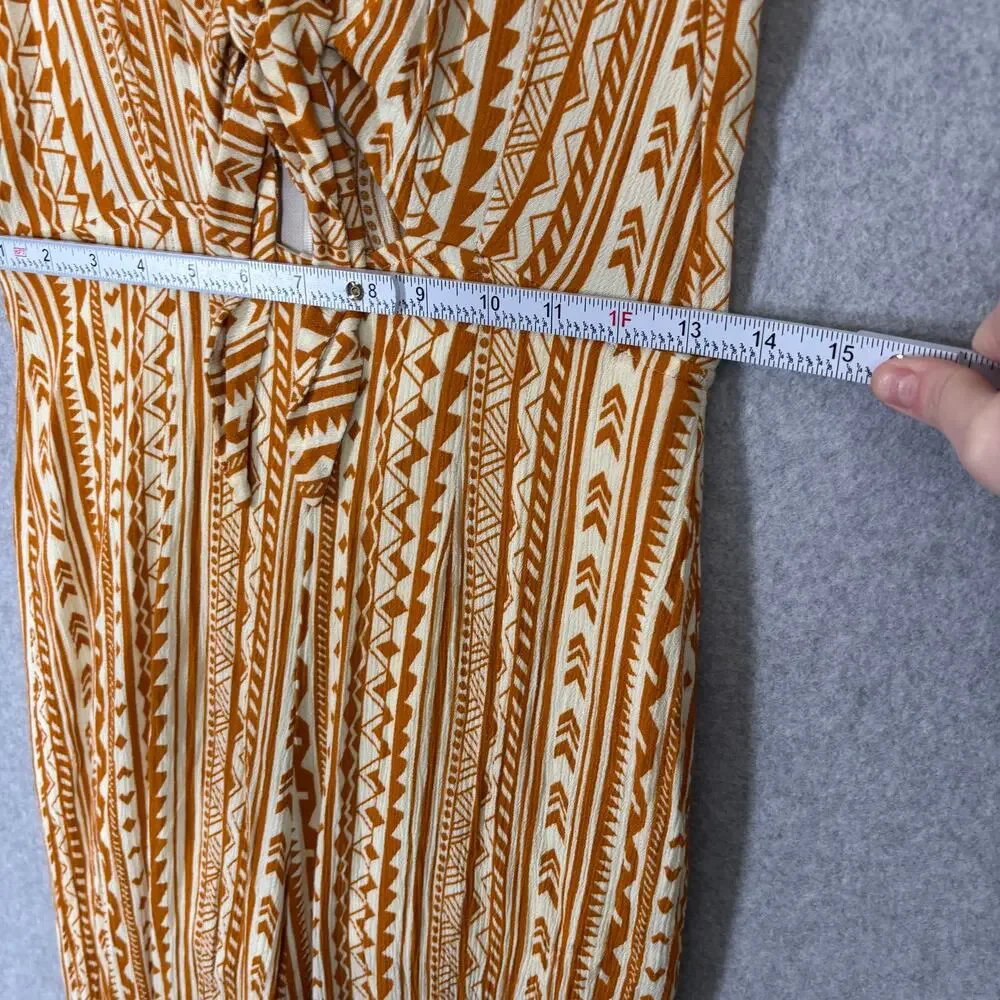 Stella Jumpsuit Medium Mustard Crop Tie Front Flowy Gauze Crinkle Boho Ikat Vaca